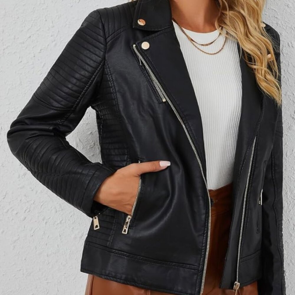 Bellivera Women Faux Leather Casual Jacket Moto Biker - Size XL